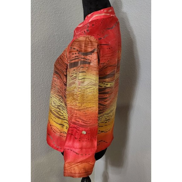 Ruby Rd Petite Blouse Womens 6P Red Sheer Roll Tab Sleeves - Picture 6 of 10